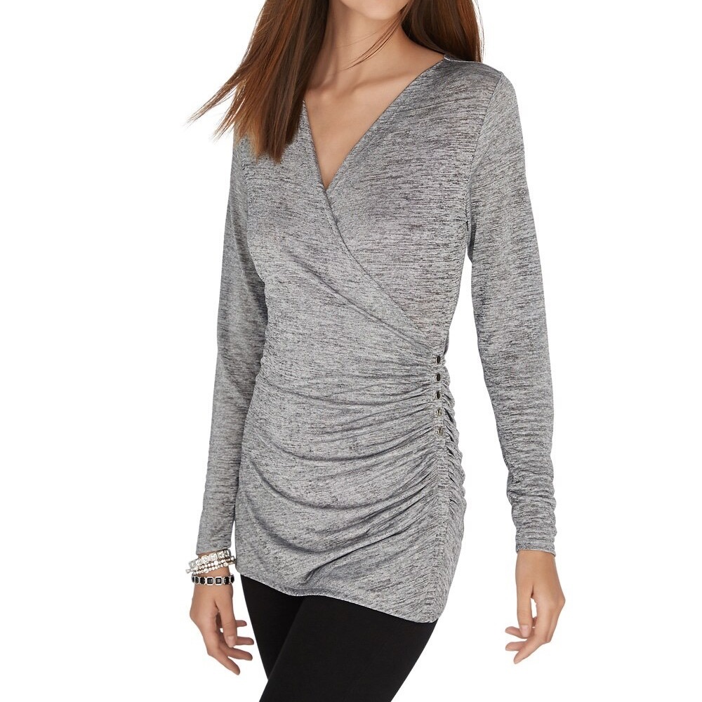 White House Black Market Long Sleeve Surplice Ruched Spacedye Tunic Size S